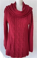 FESTIVE RED CABLE KNIT COTTON TUNIC SWEATER SMALL