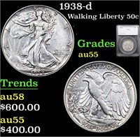 1938-d Walking Liberty Half Dollar 50c Graded au55