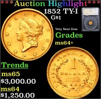 ***Auction Highlight*** 1852 Gold Dollar TY-I $1 G