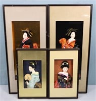 (4) Shadow Box Framed Japanese Dolls