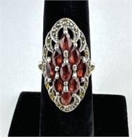 925 Silver Garnet w/ Marcasite Ring