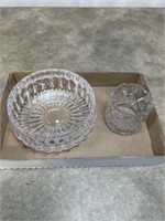 Lead crystal glass bowl and cut glass spooner