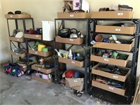 4 metal shelving units. (Without contents). Rust