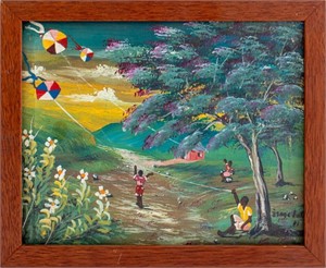 Illegibly Signed Haitian Landscape Oil on Canvas