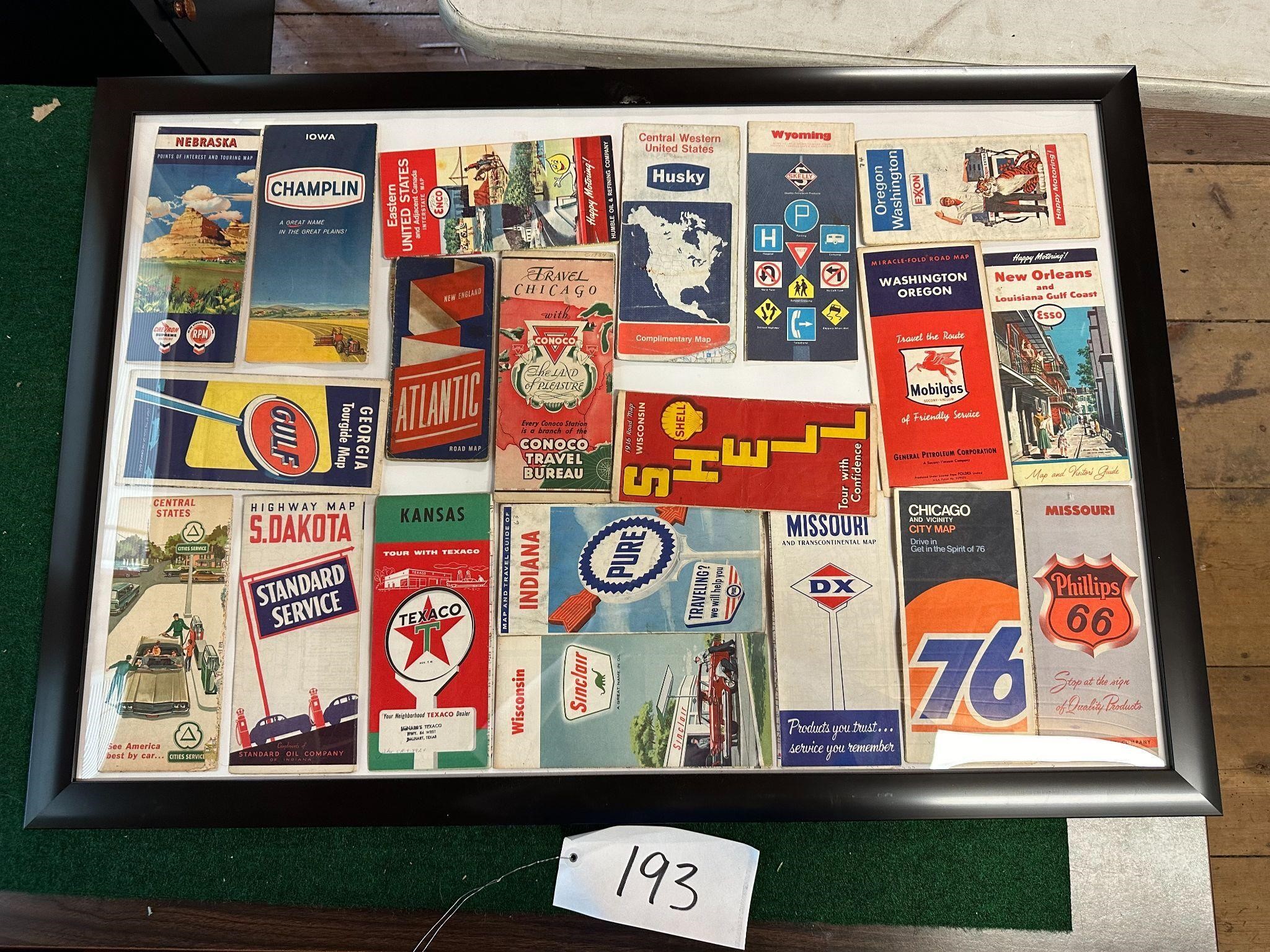 Assorted Gas Station Maps in Frame