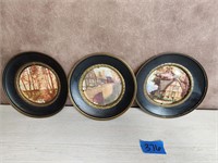 3 Vtg Solid Brass Foil Print Wall Hanging Plates