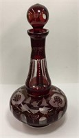 Ruby Cut To Clear Glass Scenic Decanter