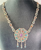 Xtra Large Vintage Taxco Turquoise/Coral Necklace