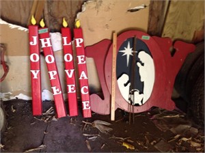 Joy, hope, love, peace, wood yard decor