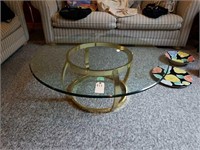 ROUND GLASS COFFEE TABLE W/ GOLD TONE STAND
