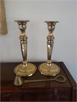 Brass Candlesticks and Candle Snuffer