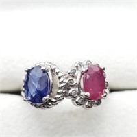 $140 Silver Sapphire And Ruby(1.6ct) Ring