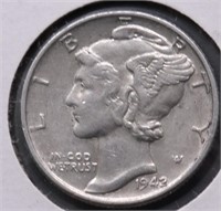 1942 MERCURY DIME UNC