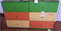 (2) Vintage three drawer multi-color chest of