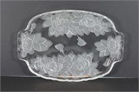 Frosted Rose Pattern Glass Serving Platter