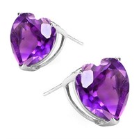 8MM Heart Cut Amethyst 3.75CTW Stud Earrings in St