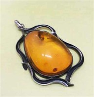 Sterling & Baltic Honey Amber Pear Shape Pendant