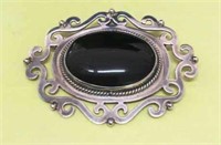 925 Sterling Silver Mexico Black Onyx Pin/Brooch