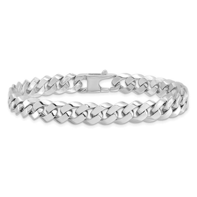 14K White Gold 8.5mm Beveled Curb Bracelet