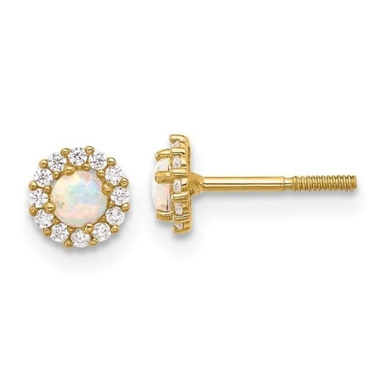 14 Kt Created Opal Circle Crystal Earrings