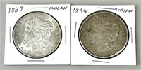 1887 & 1896 Morgan Silver Dollars.