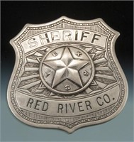 Silver Shield Badge w/ raised Texas Star in circle