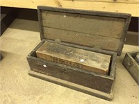 Antique wood tool box w/ contents