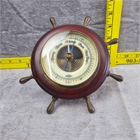 Stellar German Brass Ship Wheel Barometer Broken