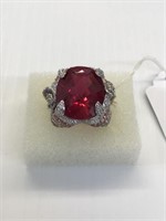 Large Ruby Style cocktail ring size 8 .925 silver