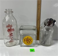 Vtg Goshen Dairy Bottle&Glass Jars