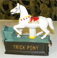 Vintage Cast Iron Coin Bank "Trick Pony"