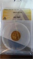 1913 - $2.50 - AU55, Gold Coin