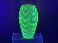 9.25" Wave Pattern Uranium Glass Vase - Note