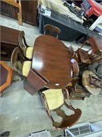 Nice Dark Walnut Dining Table, Upholstery Chairs.