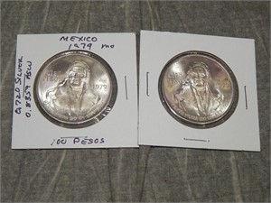 Pair of 1979 .72 SILVER 100 Peso Coins Mexico