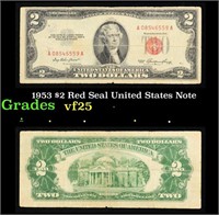 1953 $2 Red Seal United States Note Grades vf+