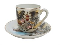 Kutani Painted Geisha Demitasse Cup & Saucer Z162