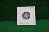 1838 Liberty Seated Dime VF+, nice 2nd year coin