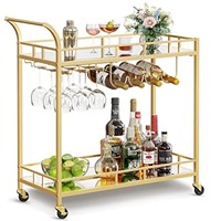 VASAGLE Bar Cart Gold, Home Bar Serving Cart,