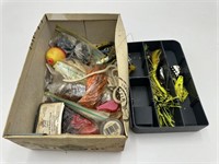 Assorted Box of Fishing Lures and Fishing Supplies