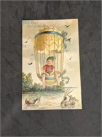Antique Easter Postcard Boy Riding Egg Balloon