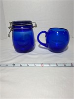 Blue Stained Glass Jar and Cup