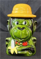 Vntg Smiling Green Monkey Cookie Jar
