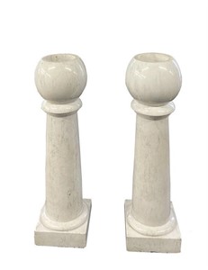 PAIR OF SOLID CARRERA MARBLE HOLY WATER FONTS