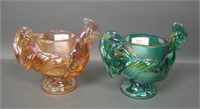 Two Imperial Carnival Glass Rooster Egg Cuos