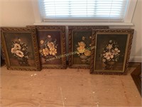 Set of four mid century floral prints in cool