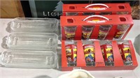 Three boxes Ringling Brothers glasses, & 6 clear