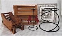 5 pc HOME DECOR* WOOD SLEIGH*CANDLE HOLDER
