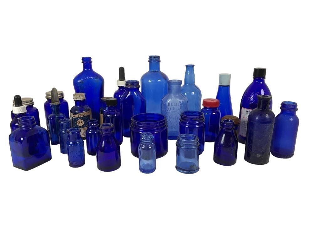 Vintage Blue Glass Medicine & Apothecary Bottles