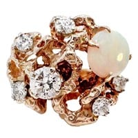 Custom Nugget 1 CT Diamond & Opal Ring 14k